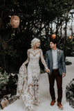 Nude Boho Long Sleeve Wedding Dress Bohemian Bridal Gown RDS001-Wedding Dresses-vigocouture-Nude-US2-vigocouture