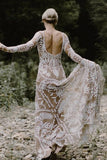 Nude Boho Long Sleeve Wedding Dress Bohemian Bridal Gown RDS001-Wedding Dresses-vigocouture-Nude-US2-vigocouture