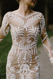 Nude Boho Long Sleeve Wedding Dress Bohemian Bridal Gown RDS001-Wedding Dresses-vigocouture-Nude-US2-vigocouture