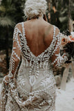 Nude Boho Long Sleeve Wedding Dress Bohemian Bridal Gown RDS001-Wedding Dresses-vigocouture-Nude-US2-vigocouture