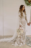 Nude Boho Long Sleeve Wedding Dress Bohemian Bridal Gown RDS001-Wedding Dresses-vigocouture-Nude-US2-vigocouture