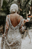 Nude Boho Long Sleeve Wedding Dress Bohemian Bridal Gown RDS001-Wedding Dresses-vigocouture-Nude-US2-vigocouture