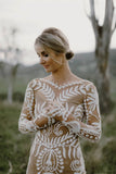 Nude Boho Long Sleeve Wedding Dress Bohemian Bridal Gown RDS001-Wedding Dresses-vigocouture-Nude-US2-vigocouture