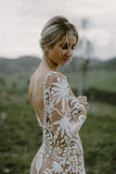 Nude Boho Long Sleeve Wedding Dress Bohemian Bridal Gown RDS001-Wedding Dresses-vigocouture-Nude-US2-vigocouture