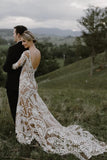 Nude Boho Long Sleeve Wedding Dress Bohemian Bridal Gown RDS001-Wedding Dresses-vigocouture-Nude-US2-vigocouture