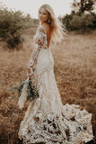 Nude Boho Long Sleeve Wedding Dress Bohemian Bridal Gown RDS001-Wedding Dresses-vigocouture-Nude-US2-vigocouture