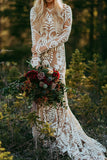 Nude Boho Long Sleeve Wedding Dress Bohemian Bridal Gown RDS001-Wedding Dresses-vigocouture-Nude-US2-vigocouture