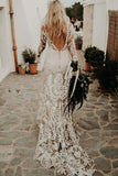 Nude Boho Long Sleeve Wedding Dress Bohemian Bridal Gown RDS001-Wedding Dresses-vigocouture-Nude-US2-vigocouture