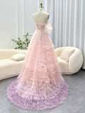 Ombre Pink Ruffled Tulle Prom Dresses One Shoulder Sheer Boned Bodice 24445-Prom Dresses-vigocouture-Pink-US2-vigocouture