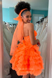 Orange Ruffled Tiered 3D Flower Homecoming Dresses Sweetheart Back to School Dress hc429-Prom Dresses-vigocouture-Hot Pink-Custom Size-vigocouture