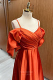 Orange Satin Cheap Prom Dresses 2024 Off the Shoulder Spaghetti Strap 24267-Prom Dresses-vigocouture-Orange-Custom Size-vigocouture