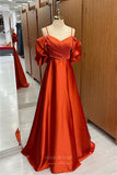 Orange Satin Cheap Prom Dresses 2024 Off the Shoulder Spaghetti Strap 24267-Prom Dresses-vigocouture-Orange-Custom Size-vigocouture