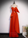 vigocouture-Orange Spaghetti Strap Satin With Bow Sheath Prom Dress 20864-A-Prom Dresses-vigocouture-Orange-US2-