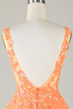 Orange Sparkly V-Neck Homecoming Dresses Lace Applique Back to School Dress hc410-Prom Dresses-vigocouture-Orange-Custom Size-vigocouture