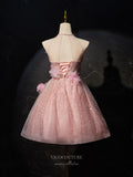Pink 3D Flower Homecoming Dress Beaded Sequin Halter Neck Graduation Dress hc306-Prom Dresses-vigocouture-Pink-Custom Size-vigocouture