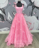 vigocouture-Pink 3D Flower Prom Dresses Spaghetti Strap Evening Dress 21678-Prom Dresses-vigocouture-Pink-US2-