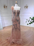 Pink Beaded Lace Mermaid Prom Dresses Feather Long Sleeve Pageant Dress 24533-Prom Dresses-vigocouture-Pink-US2-vigocouture