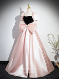 Pink Bow-Tie Puffed Sleeve Prom Dresses Satin Cute Princess Dress 25076-Prom Dresses-vigocouture-Pink-Custom Size-vigocouture