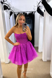 Pink Lace Applique Homecoming Dresses Strapless Back to School Dress hc455-Prom Dresses-vigocouture-Purple-Custom Size-vigocouture