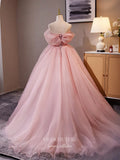 Pink Off the Shoulder Quinceanera Dresses 3D Flower Tulle Prom Ball Gown 25050-Prom Dresses-vigocouture-Pink-Custom Size-vigocouture