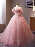 Pink Off the Shoulder Quinceanera Dresses 3D Flower Tulle Prom Ball Gown 25050-Prom Dresses-vigocouture-Pink-Custom Size-vigocouture