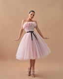 Pink Pleated Tulle Short Prom Dresses Belt Strapless Hoco Dress 24066-Prom Dresses-vigocouture-Pink-Custom Size-vigocouture