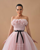 Pink Pleated Tulle Short Prom Dresses Belt Strapless Hoco Dress 24066-Prom Dresses-vigocouture-Pink-Custom Size-vigocouture