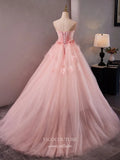 Pink Strapless Floral Quinceanera Dresses 3D Flower Tulle Prom Ball Gown 25051-Prom Dresses-vigocouture-Pink-Custom Size-vigocouture