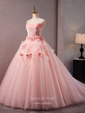 Pink Strapless Floral Quinceanera Dresses 3D Flower Tulle Prom Ball Gown 25051-Prom Dresses-vigocouture-Pink-Custom Size-vigocouture