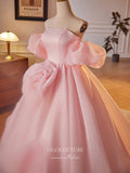 Pink Wrinkled Organza Rosette Prom Dresses Off the Shoulder Puffed Sleeve Quinceanera Dress 24404-Prom Dresses-vigocouture-Pink-Custom Size-vigocouture