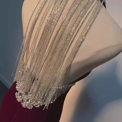 Elegant Satin Mermaid Prom Dresses with Beaded String 22375