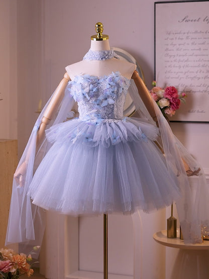 Dreamy Light Blue Butterfly Homecoming Dress with Beaded Bodice, Layered Tulle Skirt & Sheer Shawl – 26008