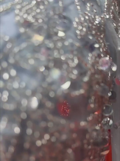 Light Blue Beaded A-Line Evening Gown with Sheer Overlay Tulle Skirt, V Neck & Long Sleeves – 26036