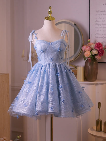 Vestido de fiesta ajustado con escote en V y apliques de encaje azul hc414 