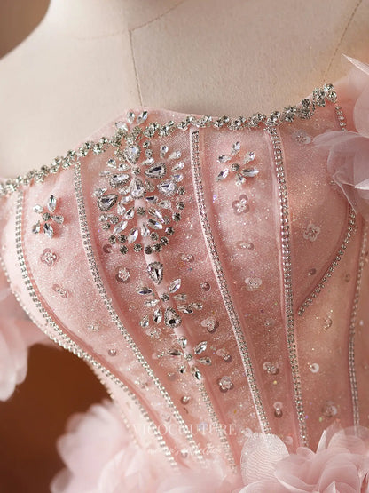 Prom Dresses 2025 to impress Blush Pink Off-Shoulder Homecoming Dress with Beaded Corset Bodice & 3D Floral Tulle Skirt – HC482-vigocouture-vigocouture