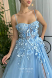 Prom Dress 2025 3D Flower Prom Dresses Spaghetti Strap Formal Dresses 21579-unique elegant Prom Dresses-Light Blue-US2-vigocouture