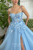 Prom Dress 2025 3D Flower Prom Dresses Spaghetti Strap Formal Dresses 21579-unique elegant Prom Dresses-Light Blue-US2-vigocouture