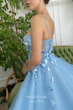 Prom Dress 2025 3D Flower Prom Dresses Spaghetti Strap Formal Dresses 21579-unique elegant Prom Dresses-Light Blue-US2-vigocouture