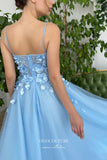 Prom Dress 2025 3D Flower Prom Dresses Spaghetti Strap Formal Dresses 21579-unique elegant Prom Dresses-Light Blue-US2-vigocouture