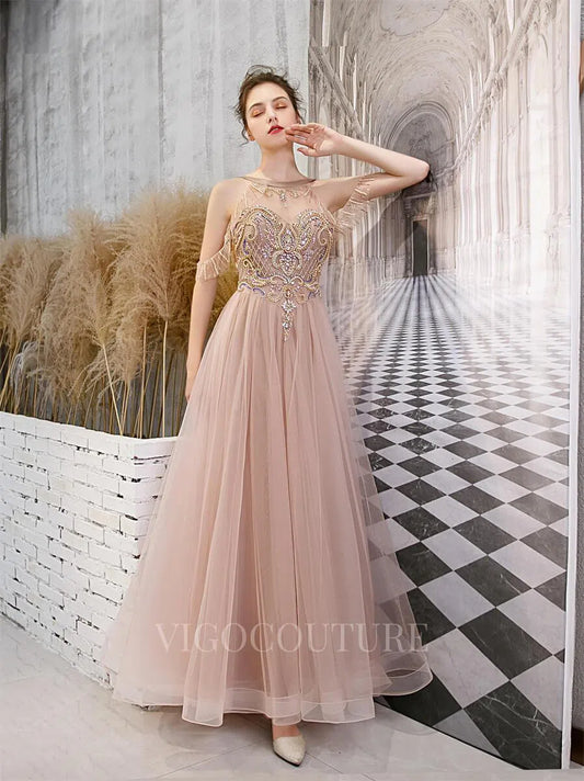 Prom Dress 2025 A-line Beaded Prom Dresses 20168-unique elegant Prom Dresses-Blush-US2-vigocouture