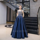 Prom Dress 2025 A-line Beaded With Pockets Satin Prom Dresses 20027-unique elegant Prom Dresses-Blue-US2-vigocouture