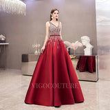 Prom Dress 2025 A-line Beaded With Pockets Satin Prom Dresses 20027-unique elegant Prom Dresses-Red-US2-vigocouture