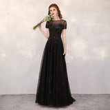 Prom Dress 2025 A-line Boatneck Beaded Prom Dresses 20041-unique elegant Prom Dresses-Black-US2-vigocouture