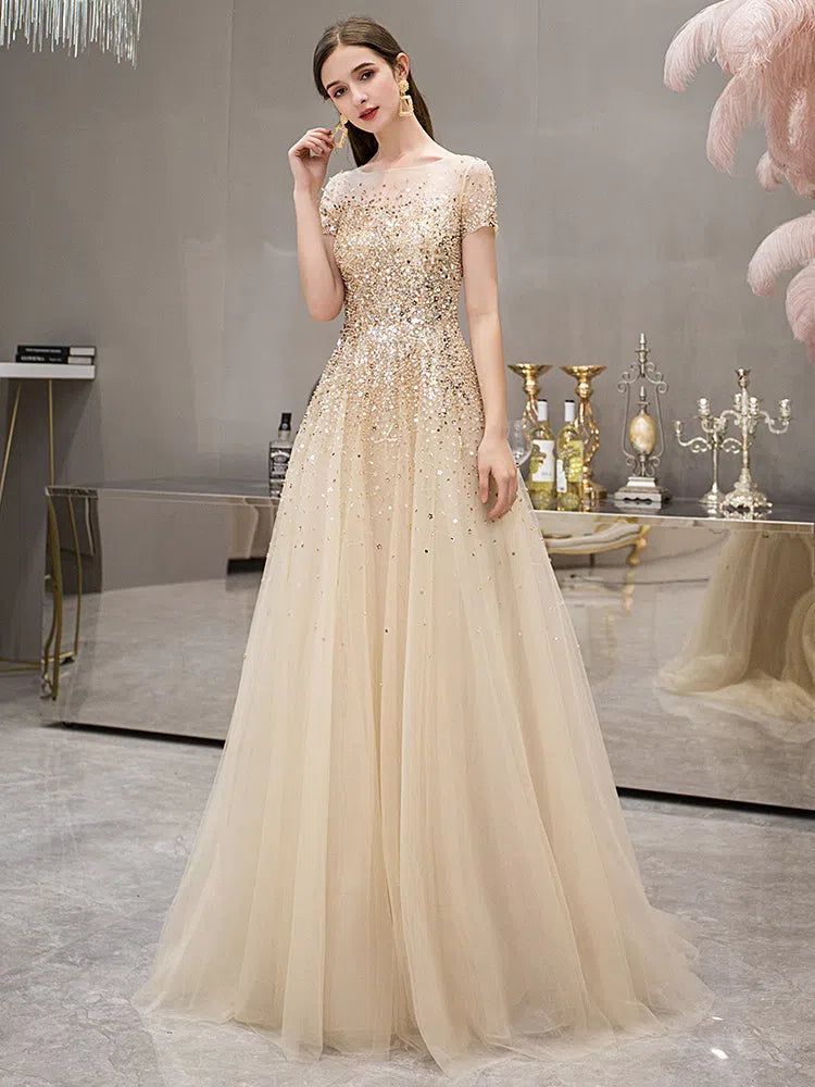 Prom Dress 2025 A-line Boatneck Beaded Prom Dresses 20041-unique elegant Prom Dresses-Champagne-US2-vigocouture