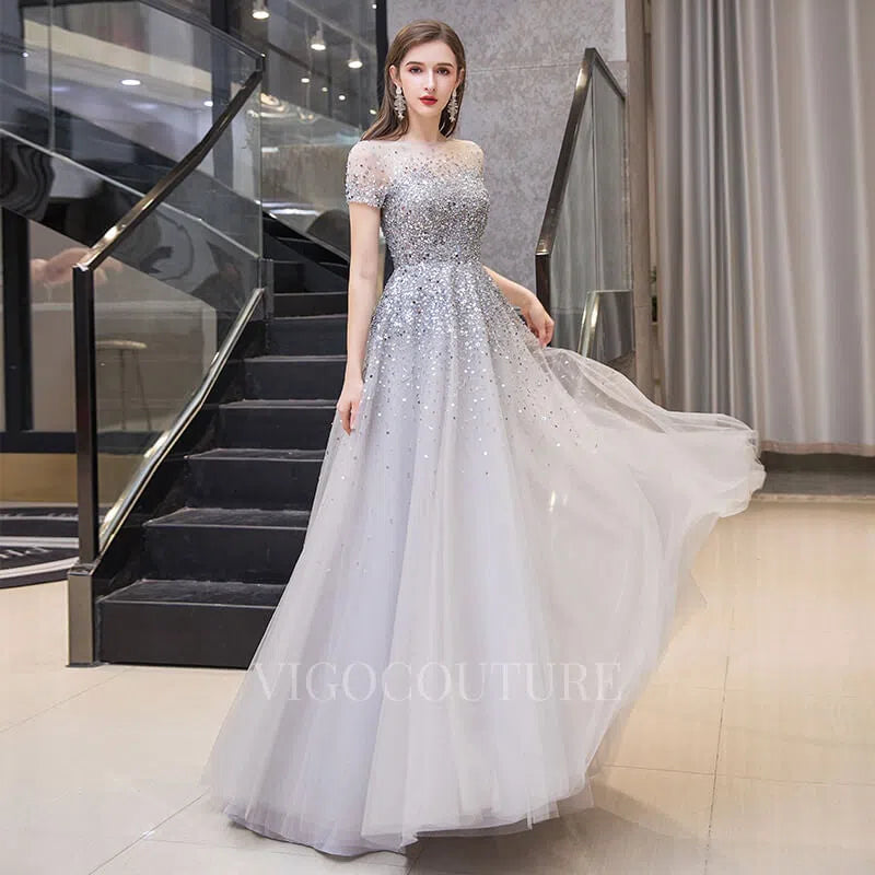 Prom Dress 2025 A-line Boatneck Beaded Prom Dresses 20041-unique elegant Prom Dresses-Silver-US2-vigocouture