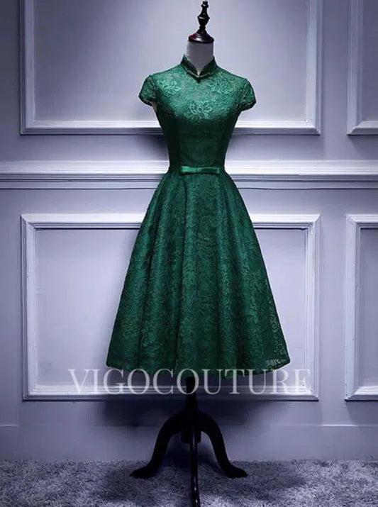 Short Prom Dresses 2025 A-line Lace Homecoming Dress Mid-length High Neck Prom Dress 20276-Prom Dresses-vigocouture-Green-US2-vigocouture