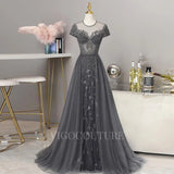 Prom Dress 2025 A-line Round Neck Beaded Prom Dresses 20019-unique elegant Prom Dresses-Grey-US2-vigocouture