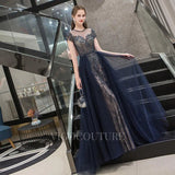 Prom Dress 2025 A-line Round Neck Beaded Prom Dresses 20019-unique elegant Prom Dresses-Navy Blue-US2-vigocouture