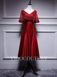 Prom Dress 2025 A-line Satin Evening Dress Mid-length Lace V-Neck Prom Dress 20278-unique elegant Prom Dresses-Red-US2-vigocouture