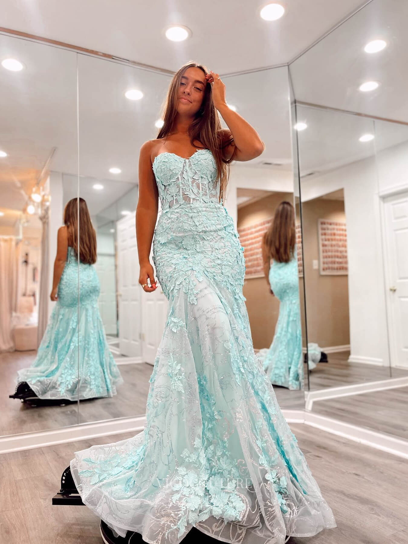 Aqua Lace Mermaid Prom Dresses with Sweetheart Neckline & Sheer Boned Bodice - 24065 Aqua / US14 Aqua Lace Mermaid Prom Dresses with Sweetheart Neckline & Sheer Boned Bodice - 24065 Aqua / US14